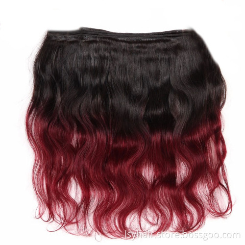 1B/Burgundy Ombre Brazilian Body Wave 3/4 Bundles With Lace Closure Human Hair Bundles And Closure 99J Red Remy Hair Weave